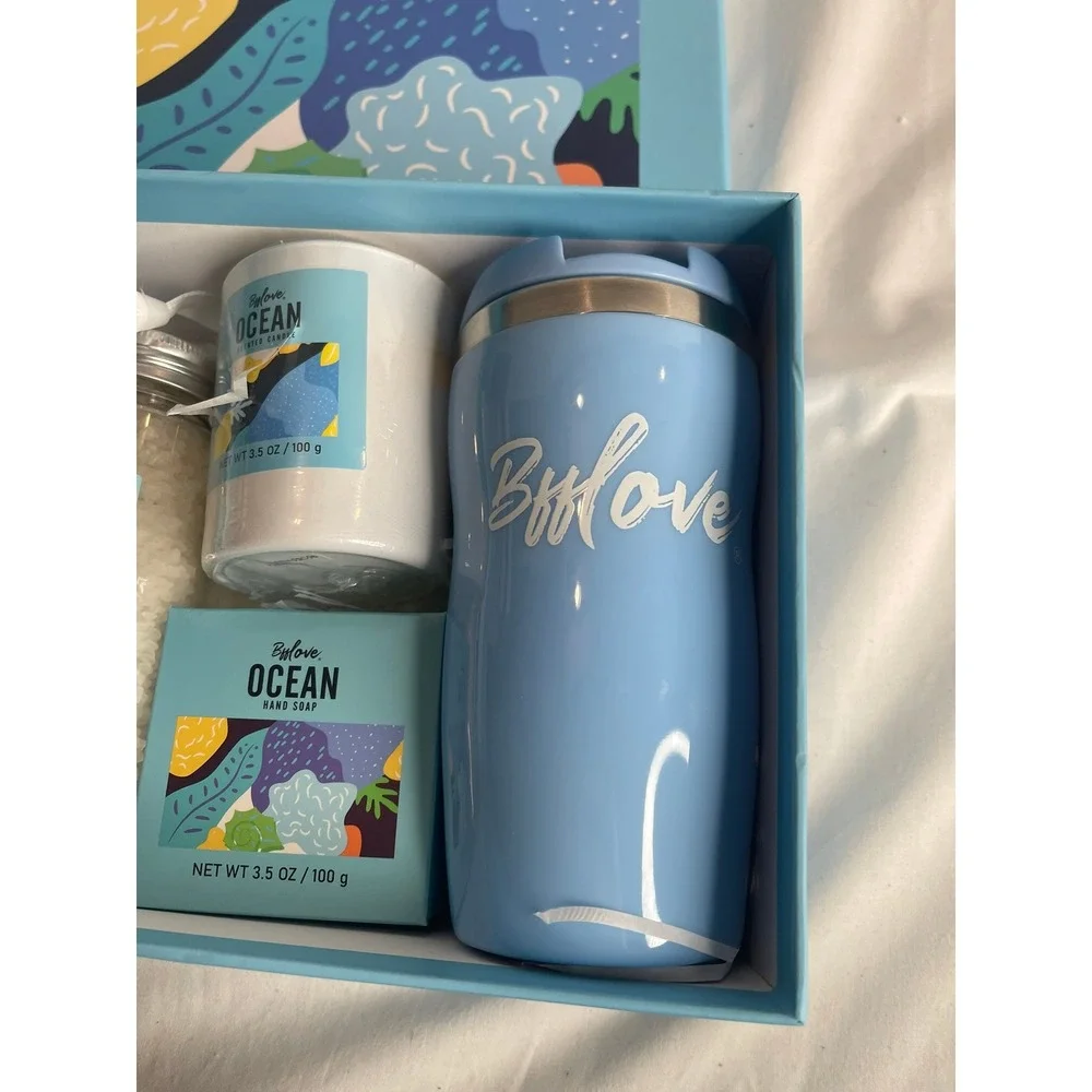 Bfflove Ocean Spa Gift Set with Insulated Tumbler‎ Candle Bath Salt Massage Oil